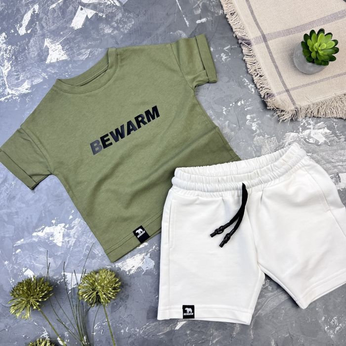 Костюм дитячий літній (шорти + футболка) BEWARM Білий/Хакі