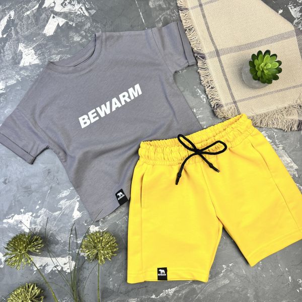 Костюм дитячий літній (шорти + футболка) BEWARM Гірчиця/Сірий