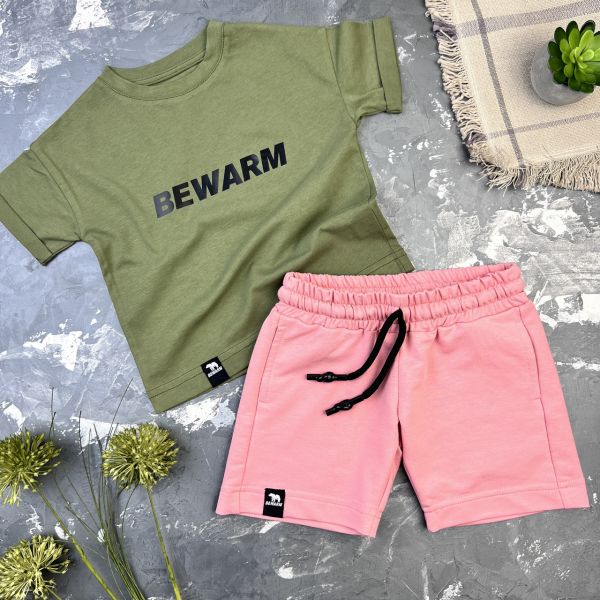 Костюм дитячий літній (шорти + футболка) BEWARM Рожевий/Хакі