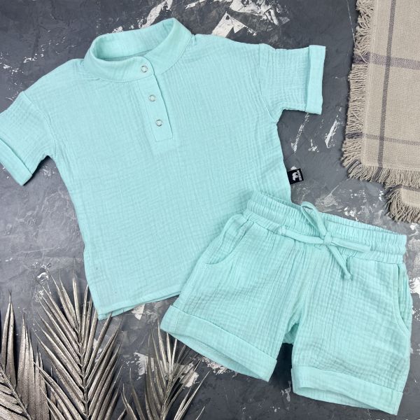 Костюм muslin cotton BEWARM дитячий шорти + футболка Блакитний