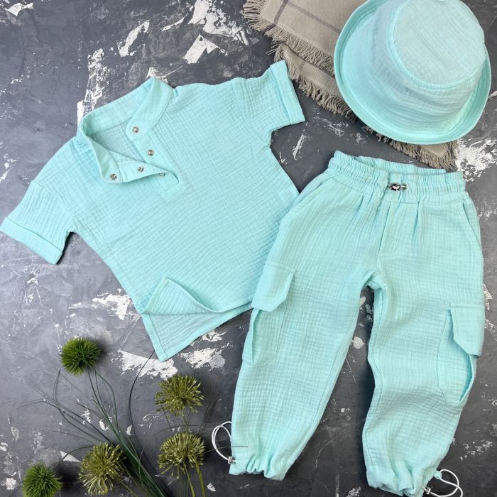 Костюм muslin cotton BEWARM дитячий штани + футболка  Блакитний