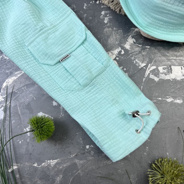 Костюм muslin cotton BEWARM дитячий штани + футболка + панамка Блакитний