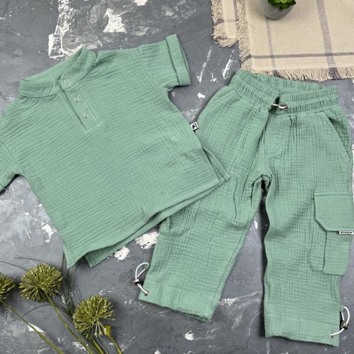 Костюм muslin cotton BEWARM дитячий штани + футболка + панамка Хакі
