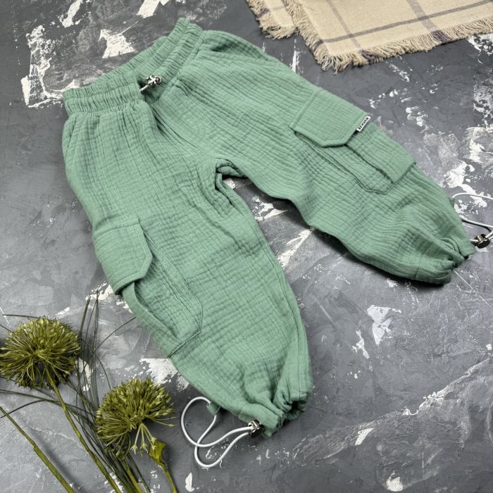 Костюм muslin cotton BEWARM дитячий штани + футболка + панамка Хакі