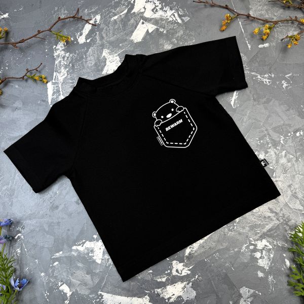 Дитяча футболка з принтом ведмедик у кишені BEWARM black