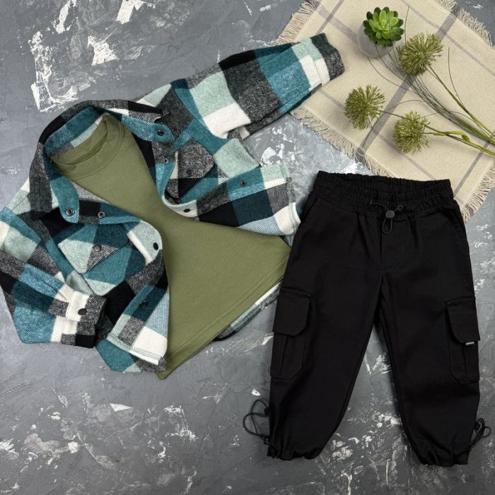 Комплект дитячий набір spring wind зелений/хакі/чорний