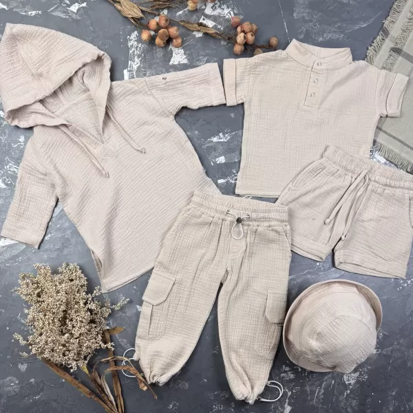 Комплект muslin cotton Beige BEWARM дитячий (штани,футболка,панамка,шорти,туніка)