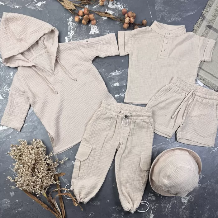 Комплект muslin cotton Beige BEWARM дитячий (штани,футболка,панамка,шорти,туніка)