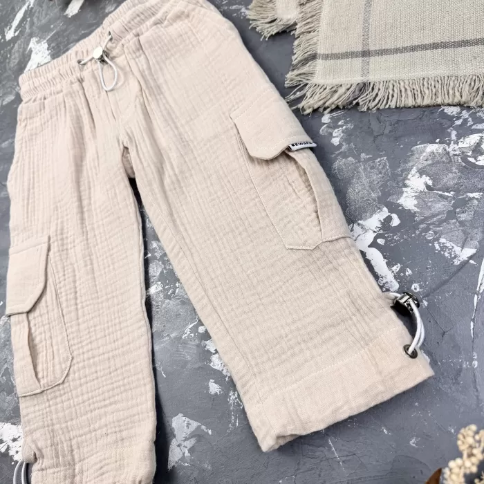 Комплект muslin cotton Beige BEWARM дитячий (штани,футболка,панамка,шорти,туніка)