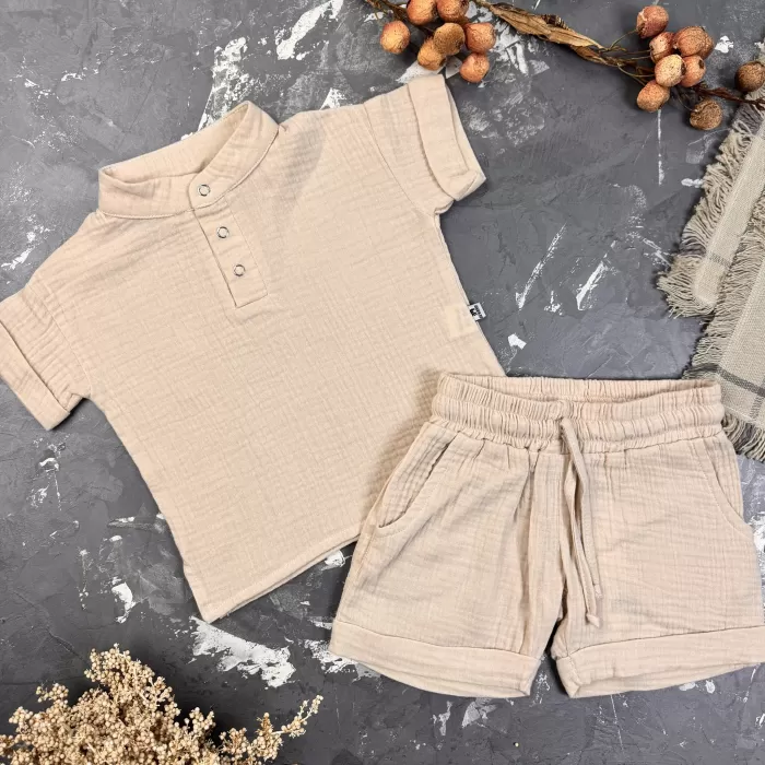 Комплект muslin cotton Beige BEWARM дитячий (штани,футболка,панамка,шорти,туніка)
