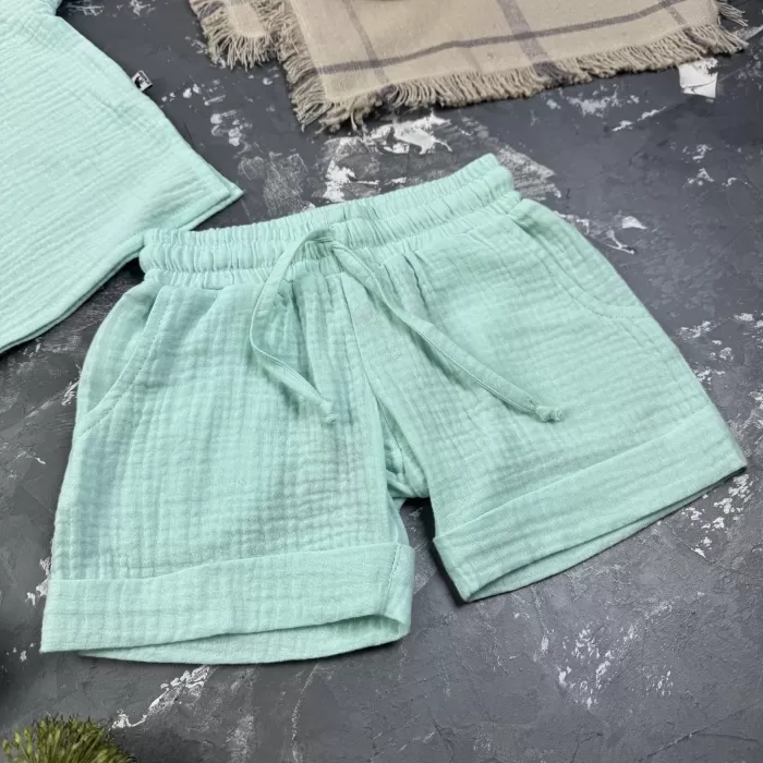 Костюм muslin cotton BEWARM дитячий шорти + футболка + панама Blue