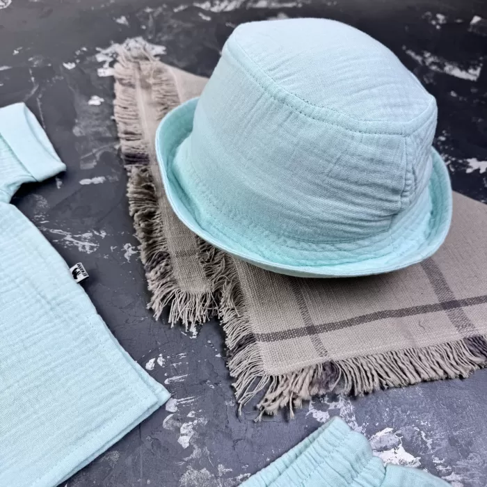 Костюм muslin cotton BEWARM дитячий шорти + футболка + панама Blue