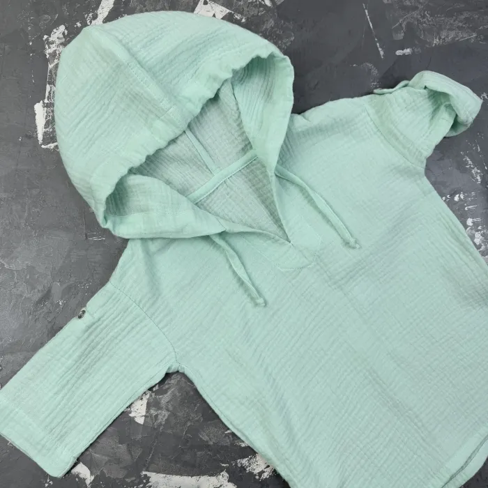Мусліновий набір туніка + панама дитяча Muslin Cotton BEWARM Blue