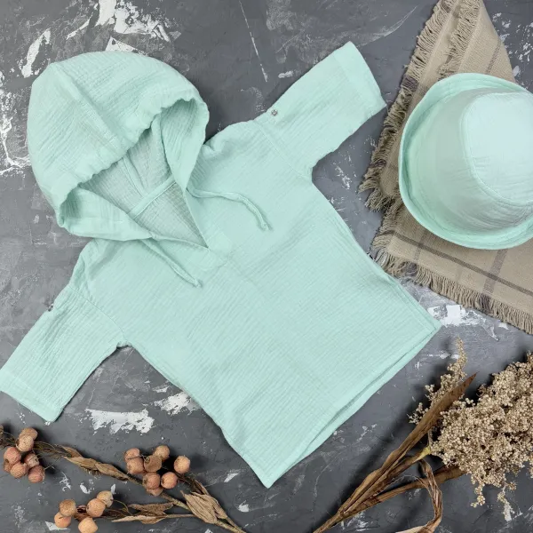 Мусліновий набір туніка + панама дитяча Muslin Cotton BEWARM Blue
