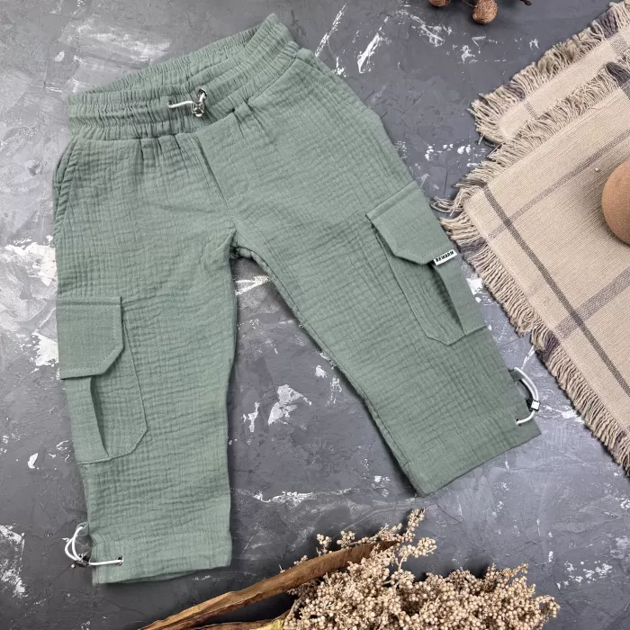 Комплект muslin cotton Khaki BEWARM дитячий (штани,футболка,панамка,шорти,туніка)
