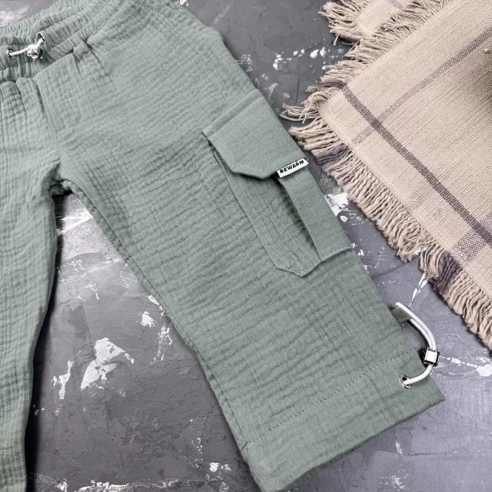 Комплект muslin cotton Khaki BEWARM дитячий (штани,футболка,панамка,шорти,туніка)