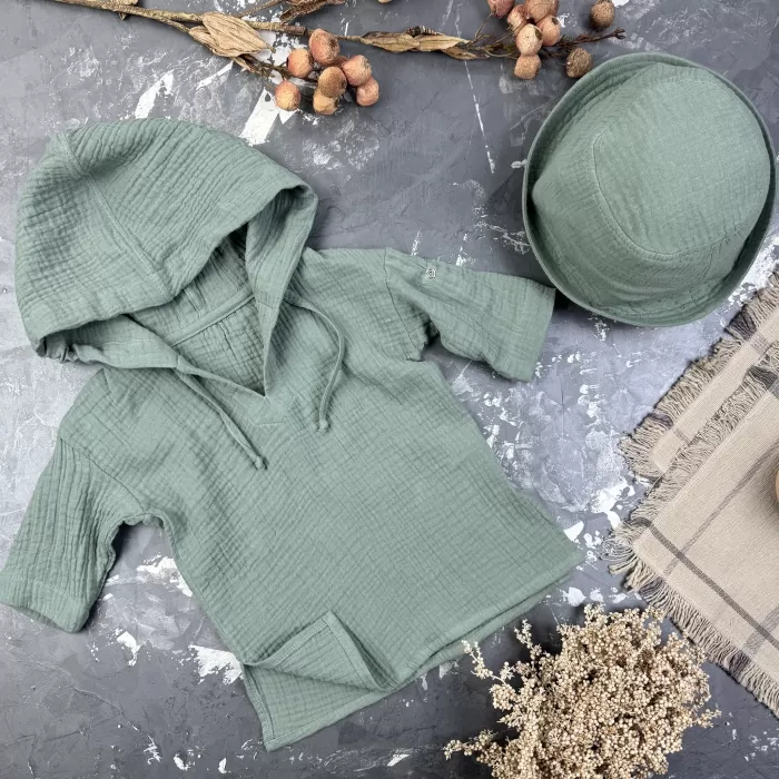 Комплект muslin cotton Khaki BEWARM дитячий (штани,футболка,панамка,шорти,туніка)