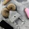Зимовий в'язаний комплект дитячий MAX сірий з натуральними бубонами KID BEWARM (4 бубона)