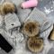 Зимовий в'язаний комплект дитячий сірий з натуральними бубонами KID BEWARM