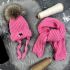Зимовий в'язаний комплект дитячий рожевий з натуральним бубоном KID BEWARM