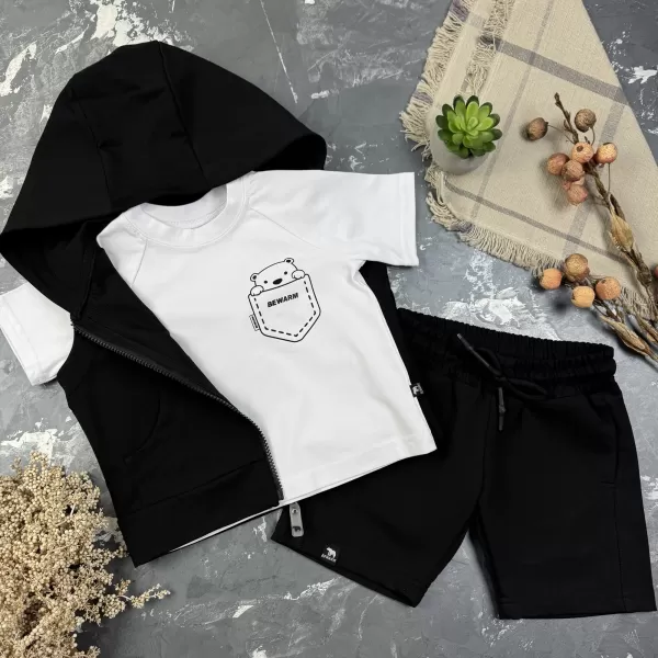 Костюм дитячий літній (шорти + футболка + жилетка) prettybear BEWARM Чорний/білий