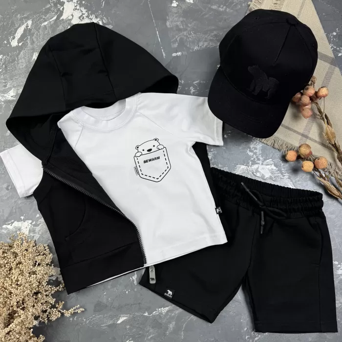 Костюм дитячий літній (шорти + футболка + жилетка) prettybear BEWARM Чорний/білий