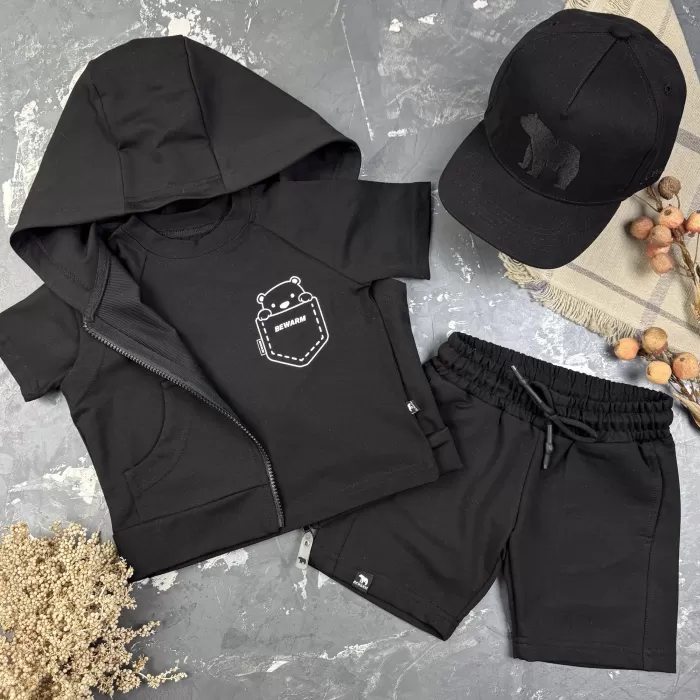 Костюм дитячий літній (шорти + футболка + жилетка) prettybear BEWARM чорний