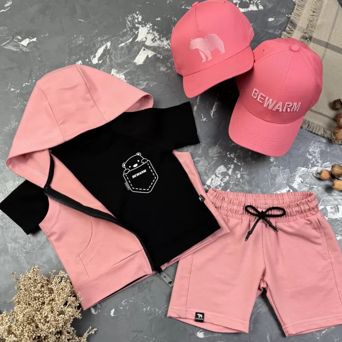 Костюм дитячий літній (шорти + футболка + жилетка) prettybear BEWARM рожевий/чорний