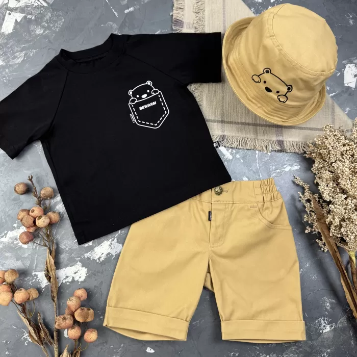 Костюм prettybear шорти+футболка+панамка дитячий Беж/Чорний