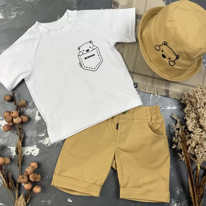 Костюм prettybear шорти+футболка+панамка дитячий Беж/Білий
