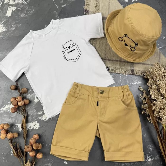 Костюм prettybear шорти+футболка+панамка дитячий Беж/Білий