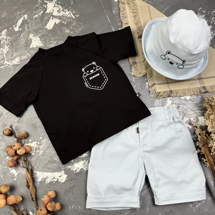 Костюм prettybear шорти+футболка+панамка дитячий Блакитний/Чорний