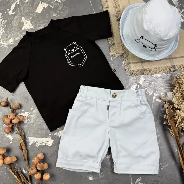Костюм prettybear шорти+футболка+панамка дитячий Блакитний/Чорний
