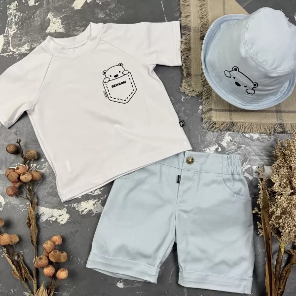 Костюм prettybear шорти+футболка+панамка дитячий Блакитний/Білий