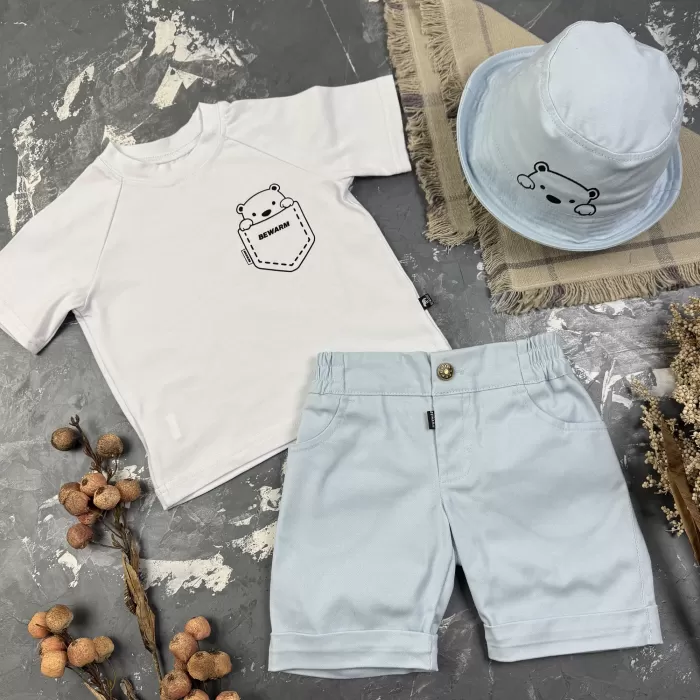 Костюм prettybear шорти+футболка+панамка дитячий Блакитний/Білий