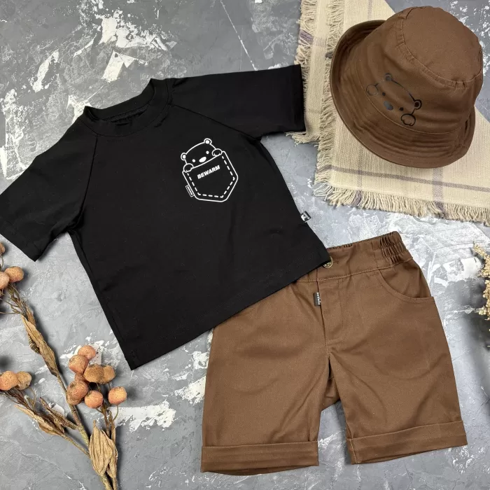 Костюм prettybear шорти+футболка+панамка дитячий Шоколад/Чорний