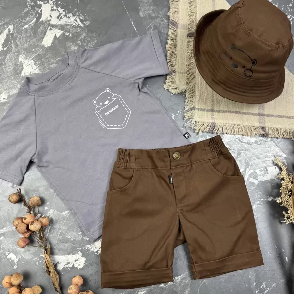 Костюм prettybear шорти+футболка+панамка дитячий Шоколад/Сірий