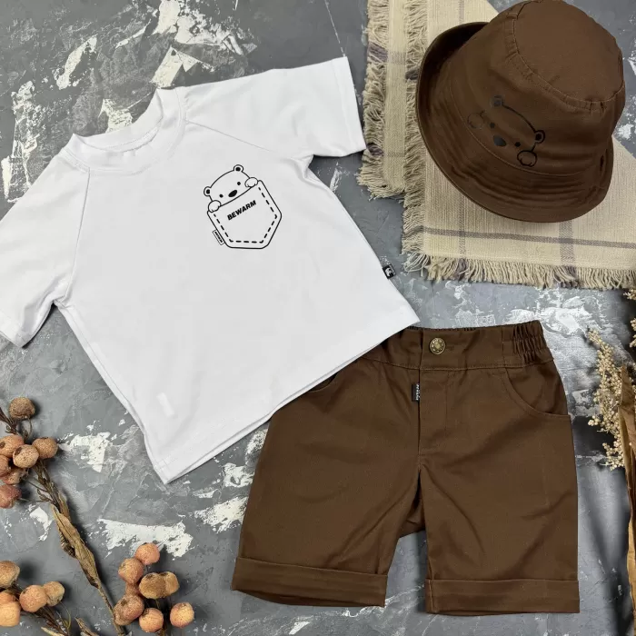 Костюм prettybear шорти+футболка+панамка дитячий Шоколад/Білий