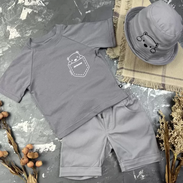 Костюм prettybear шорти+футболка+панамка дитячий Сірий