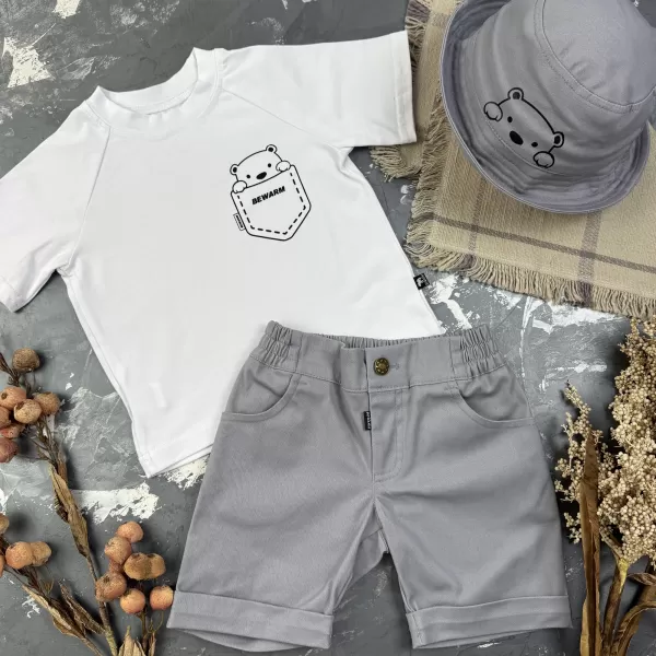 Костюм prettybear шорти+футболка+панамка дитячий Сірий/Білий