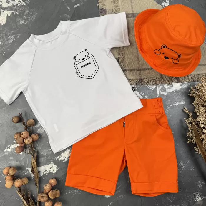Костюм prettybear шорти+футболка+панамка дитячий Помаранчевий//Білий