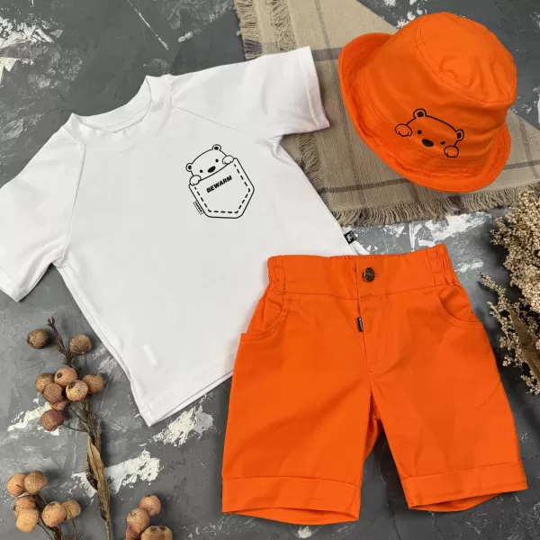 Костюм prettybear шорти+футболка+панамка дитячий Помаранчевий//Білий