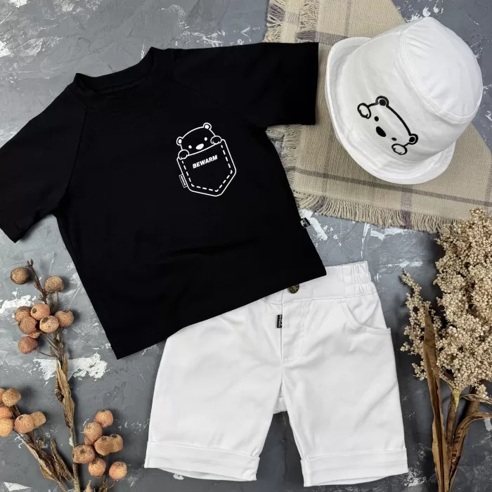Костюм prettybear шорти+футболка+панамка дитячий Білий/Чорний
