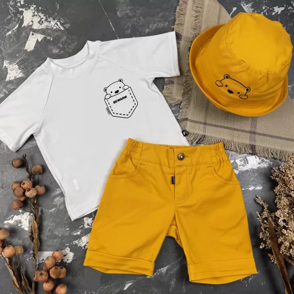Костюм prettybear шорти+футболка+панамка дитячий Гірчиця/Білий