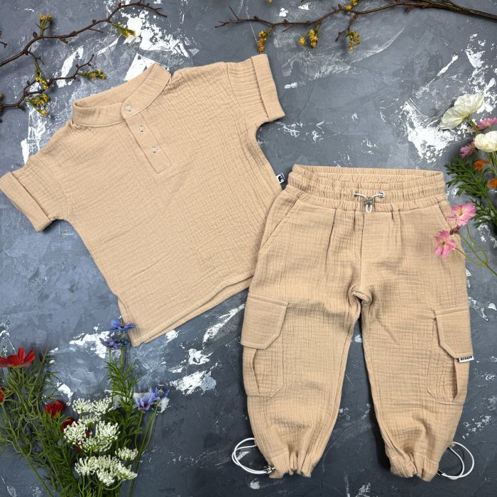 Костюм muslin cotton BEWARM дитячий штани + футболка Sand