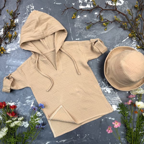 Мусліновий набір туніка + панама дитяча Muslin Cotton BEWARM Sand