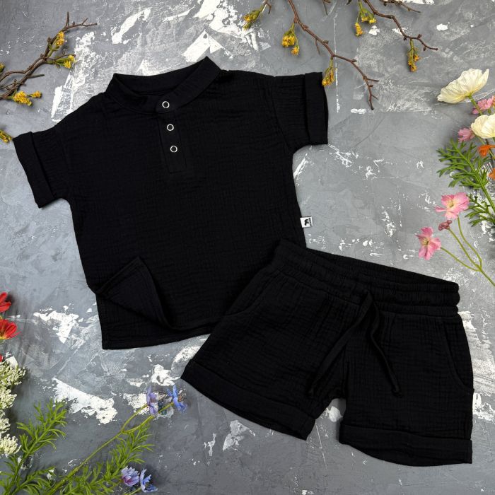 Костюм muslin cotton BEWARM дитячий шорти + футболка + панама Black