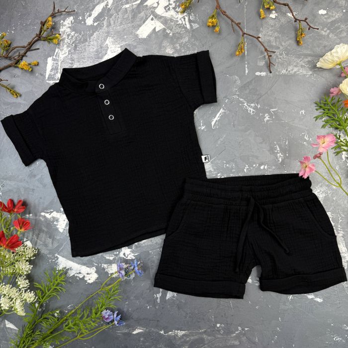 Костюм muslin cotton BEWARM дитячий шорти + футболка + панама Black