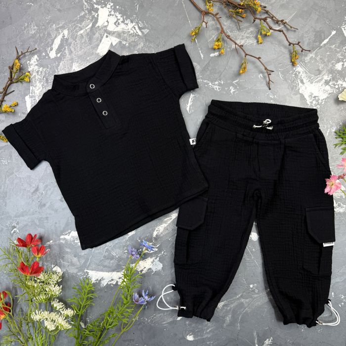 Костюм muslin cotton BEWARM дитячий штани + футболка Black