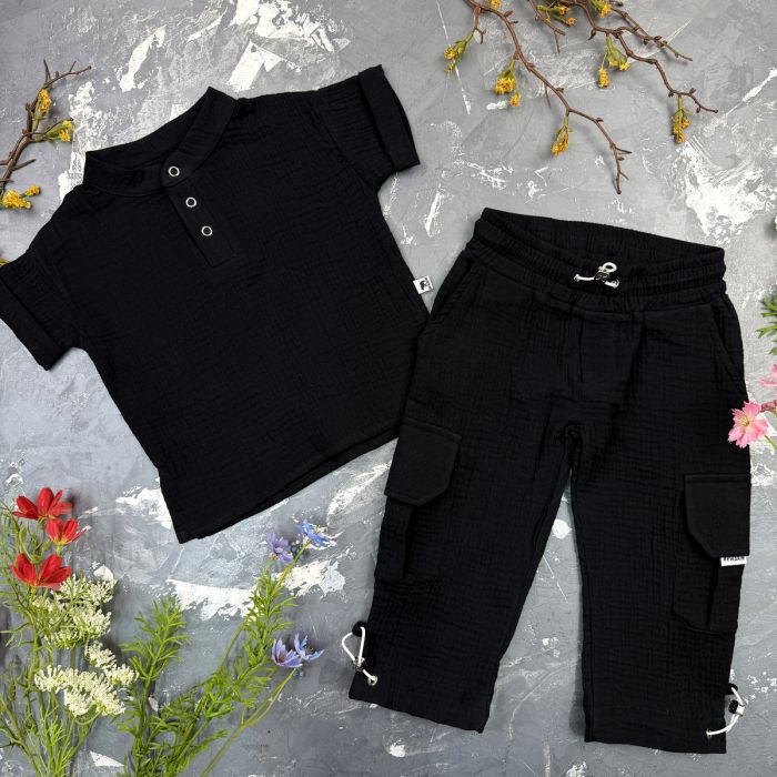 Костюм muslin cotton BEWARM дитячий штани + футболка + панамка Black